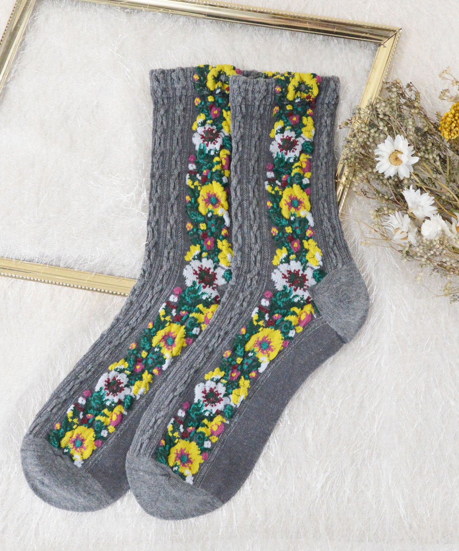 スタイロ styiro アンティークフラワー靴下 (グレー) グレー