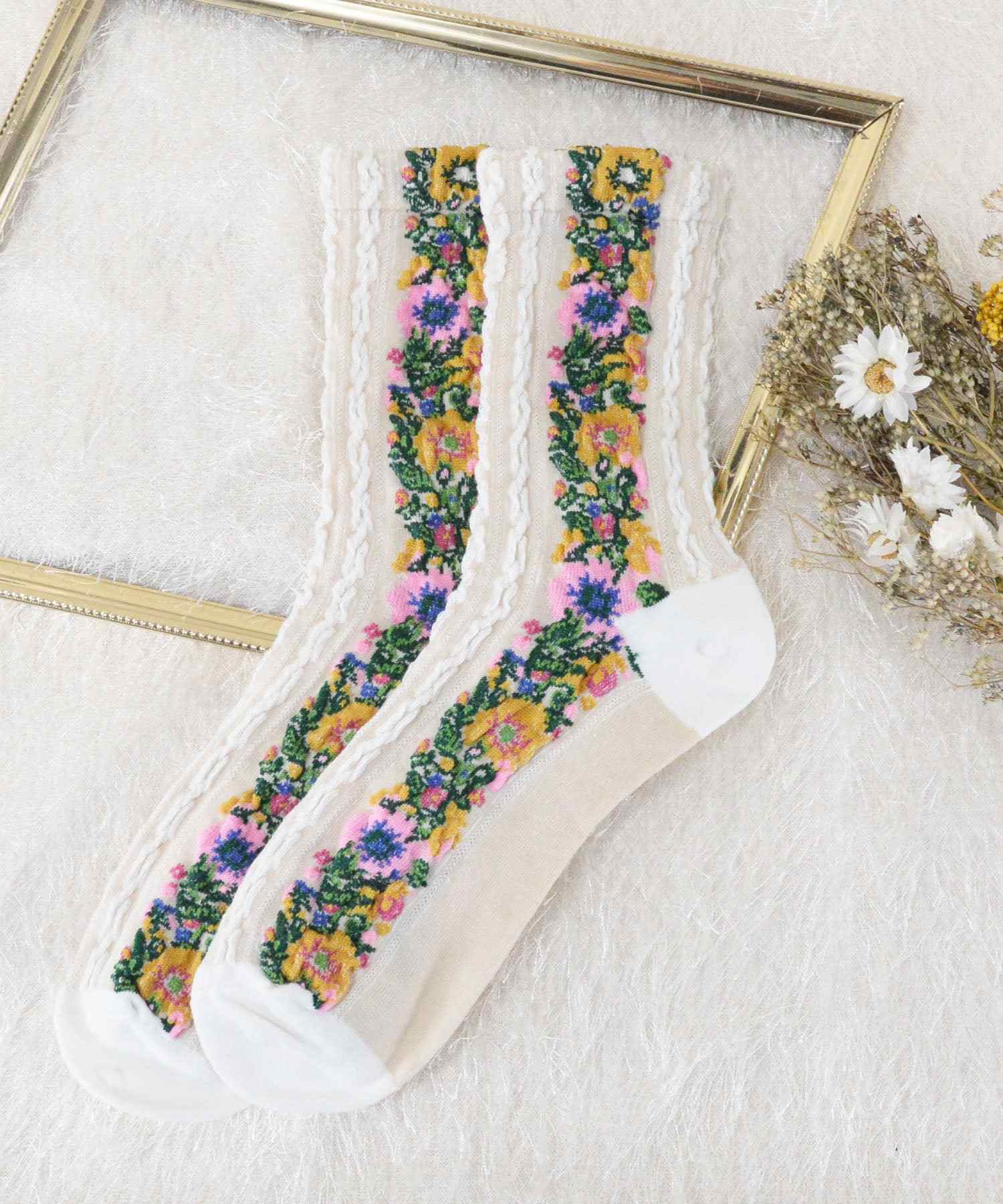 スタイロ styiro アンティークフラワー靴下 (ホワイト) ホワイト