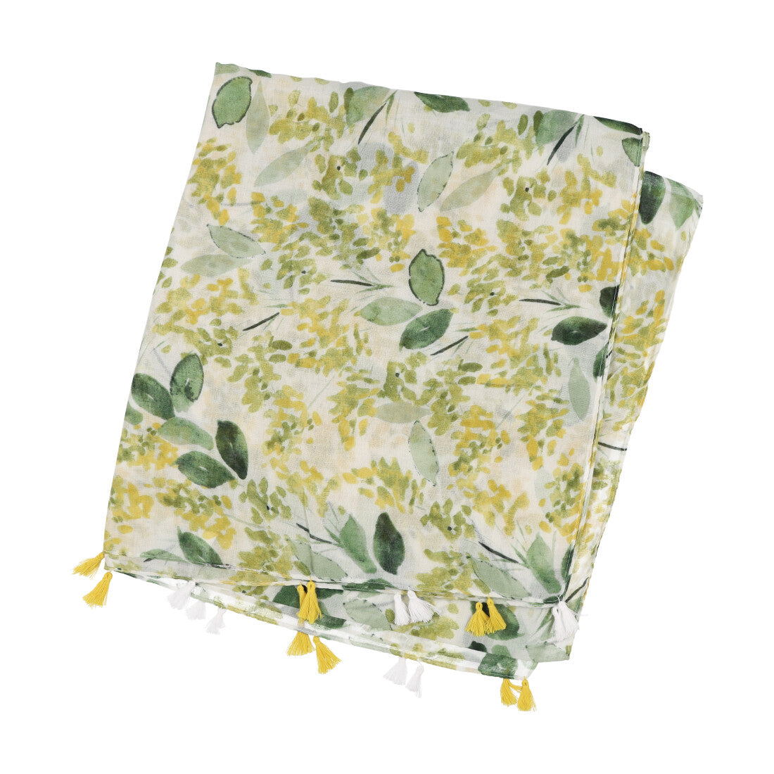スタイロ styiro 春夏のUV対策に。タッセル付き 柄ストール (グリーン&イエロー) グリーン&イエロー