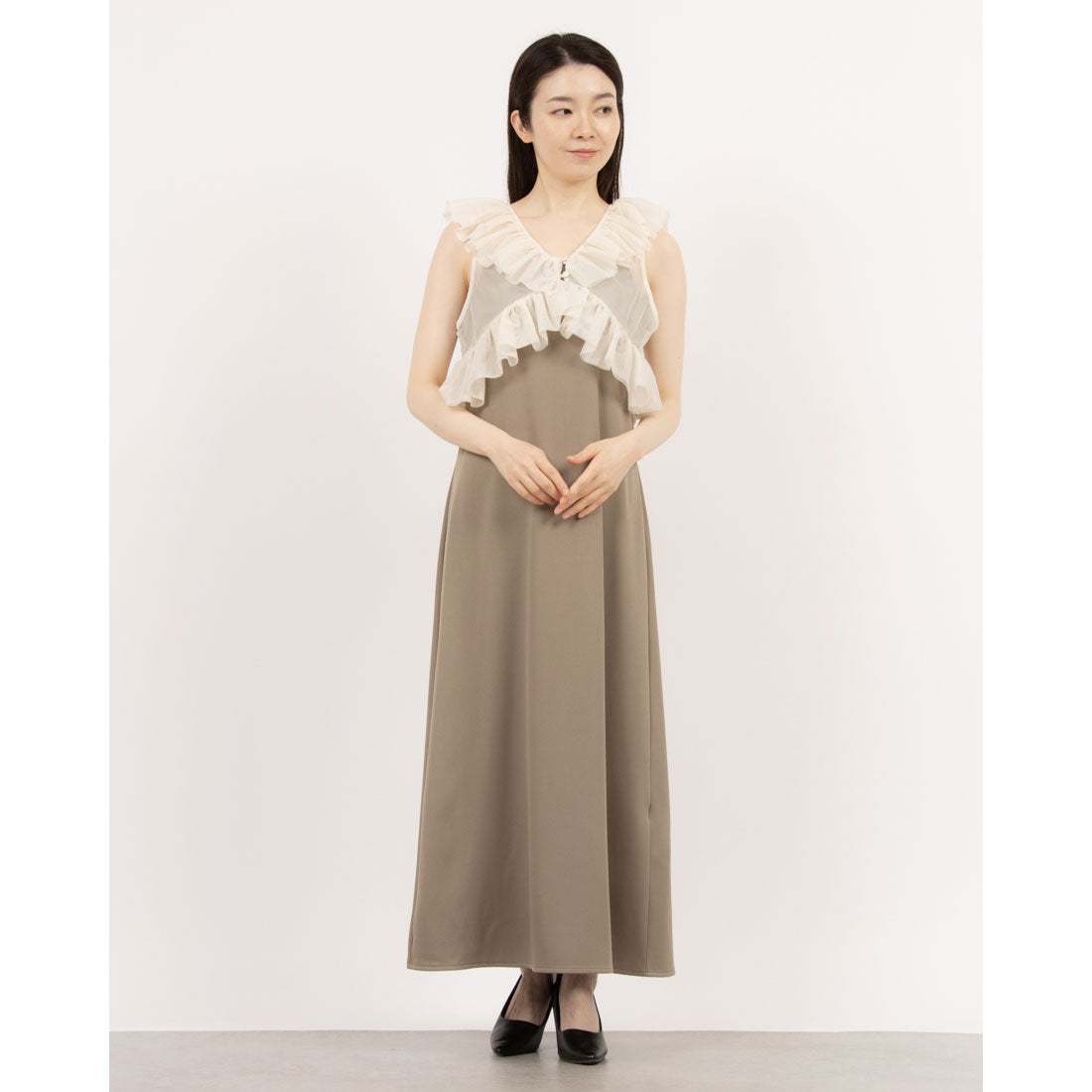 STYLEBLOCK STYLEBLOCK Twill × Chiffon Frill Vest Set Camisole Dress