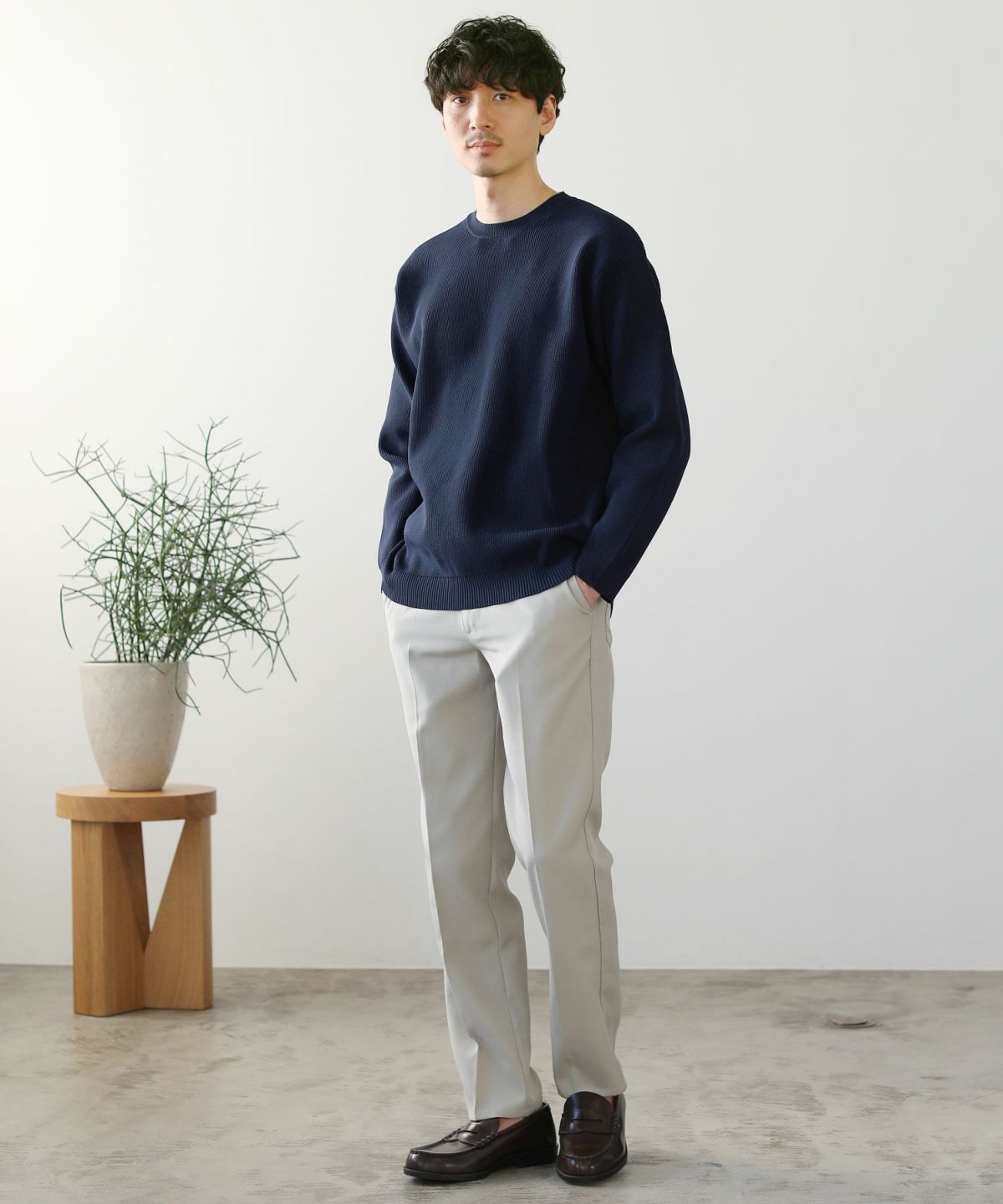 カジュアル THE CASUAL SPU 4WAYストレッチウォッシャブルニット (ブルーグレー) ブルーグレー