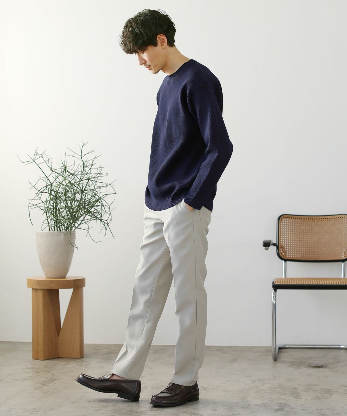 カジュアル THE CASUAL SPU 4WAYストレッチウォッシャブルニット (ブルーグレー) ブルーグレー