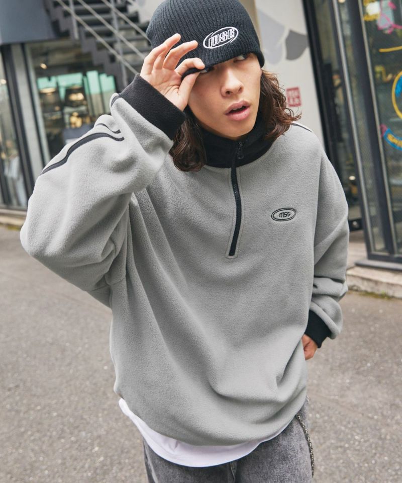 Casual THE CASUAL Oversized Half-Zip Fleece Pullover Color Block Billiard Logo One-Point Embroidery Side Line Track Jacket