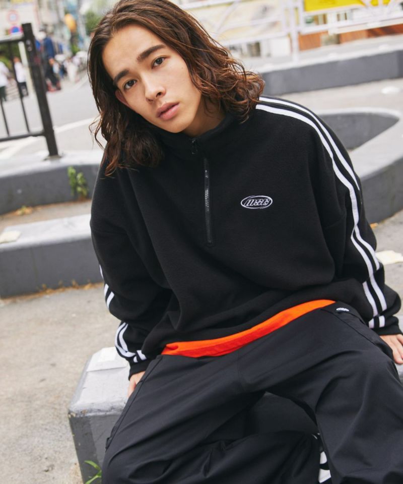 Casual THE CASUAL Oversized Half-Zip Fleece Pullover Color Block Billiard Logo One-Point Embroidery Side Line Track Jacket