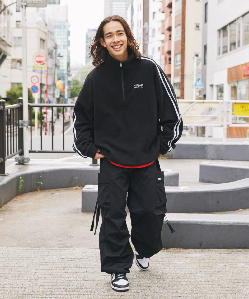 Casual THE CASUAL Oversized Half-Zip Fleece Pullover Color Block Billiard Logo One-Point Embroidery Side Line Track Jacket