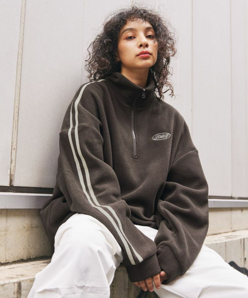 Casual THE CASUAL Oversized Half-Zip Fleece Pullover Color Block Billiard Logo One-Point Embroidery Side Line Track Jacket