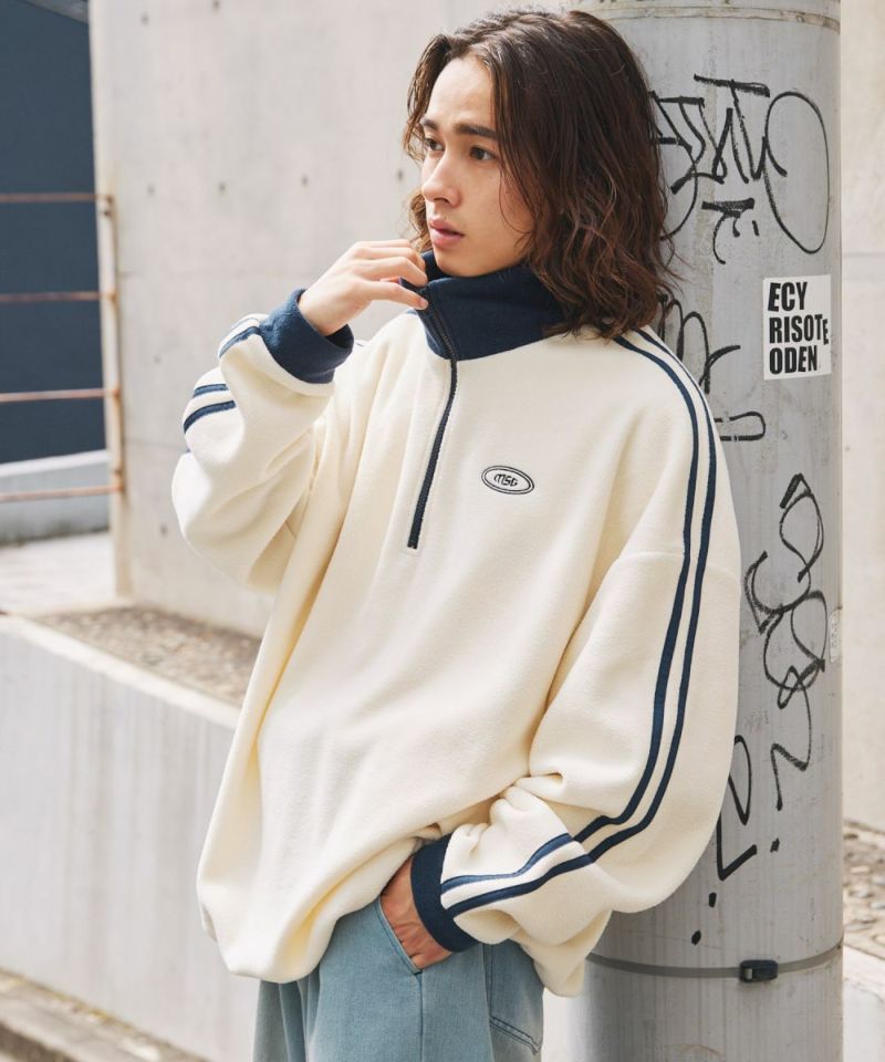 Casual THE CASUAL Oversized Half-Zip Fleece Pullover Color Block Billiard Logo One-Point Embroidery Side Line Track Jacket