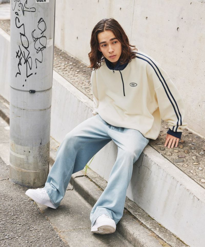 Casual THE CASUAL Oversized Half-Zip Fleece Pullover Color Block Billiard Logo One-Point Embroidery Side Line Track Jacket