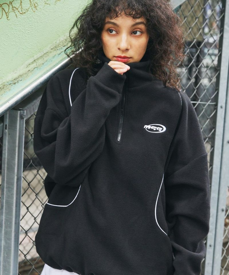 Casual THE CASUAL Oversized Half-Zip Fleece Pullover Color Block Billiard Logo One-Point Embroidery Side Line Track Jacket