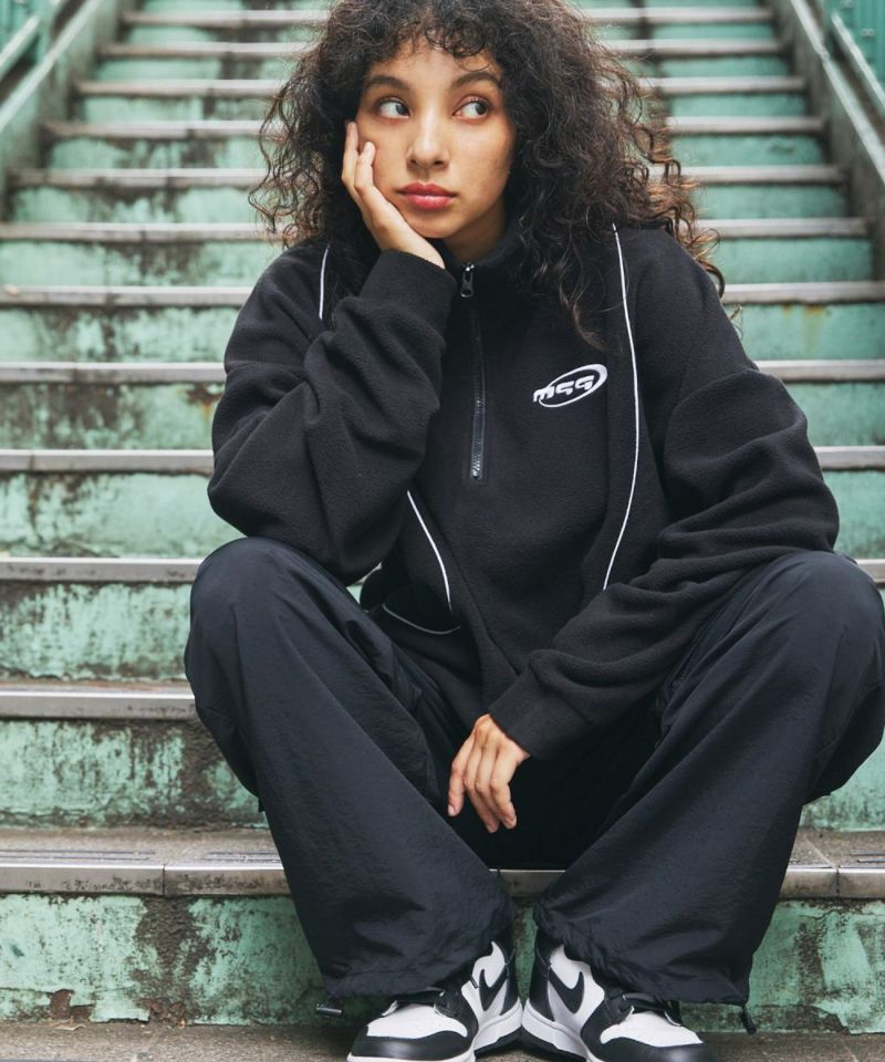 Casual THE CASUAL Oversized Half-Zip Fleece Pullover Color Block Billiard Logo One-Point Embroidery Side Line Track Jacket