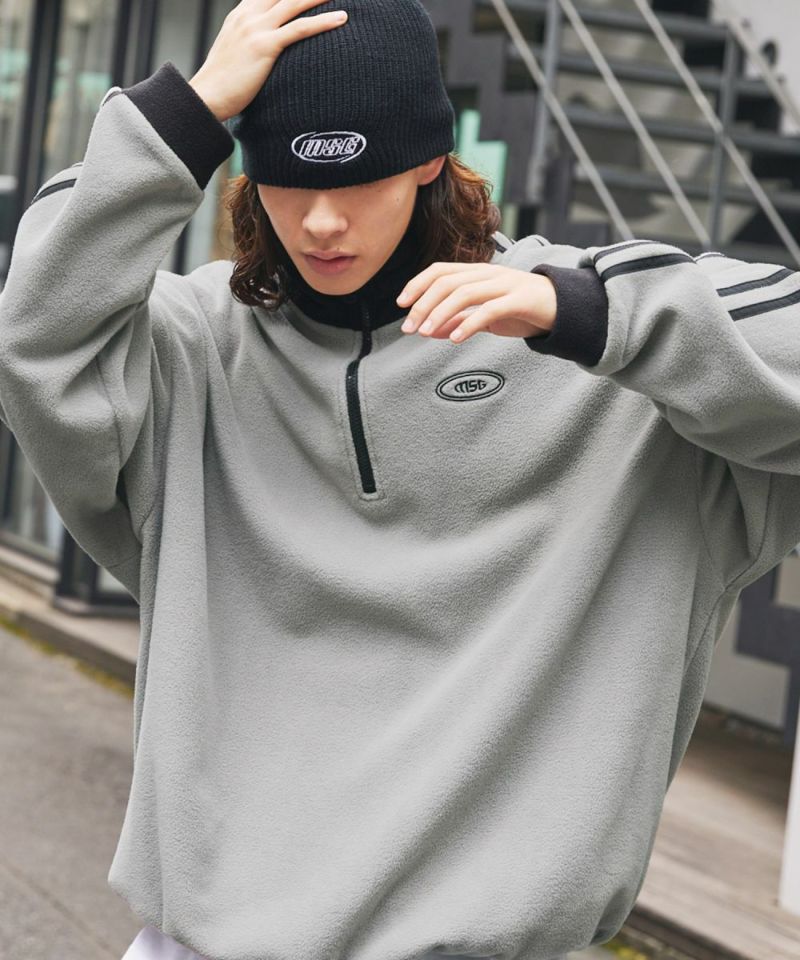 Casual THE CASUAL Oversized Half-Zip Fleece Pullover Color Block Billiard Logo One-Point Embroidery Side Line Track Jacket