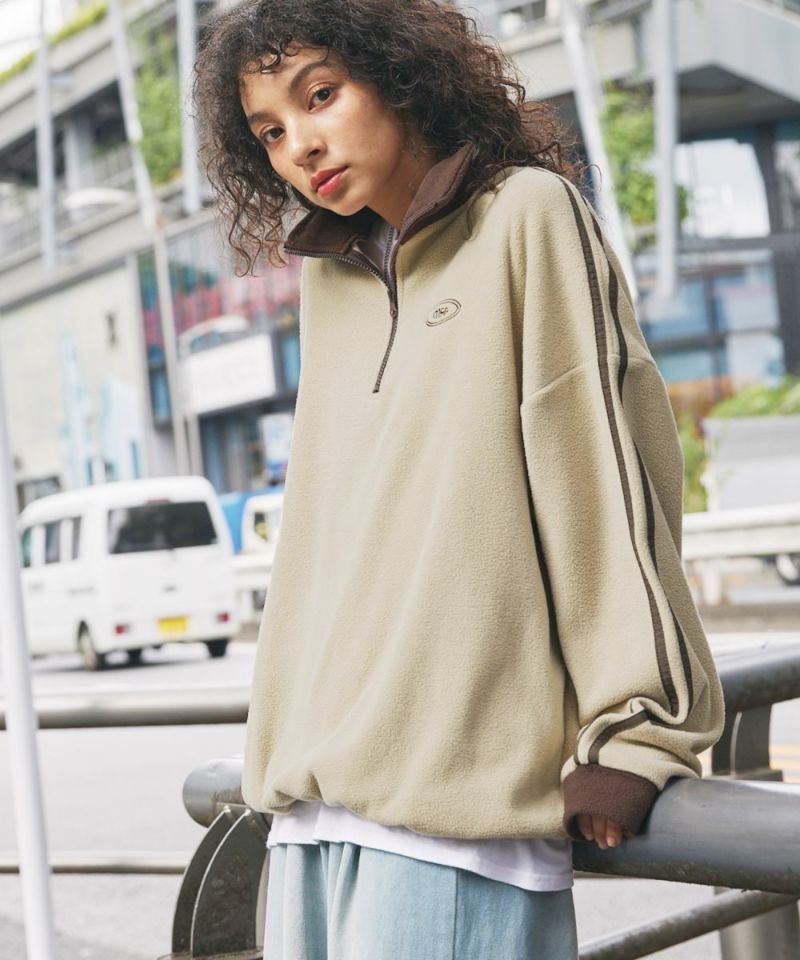 Casual THE CASUAL Oversized Half-Zip Fleece Pullover Color Block Billiard Logo One-Point Embroidery Side Line Track Jacket