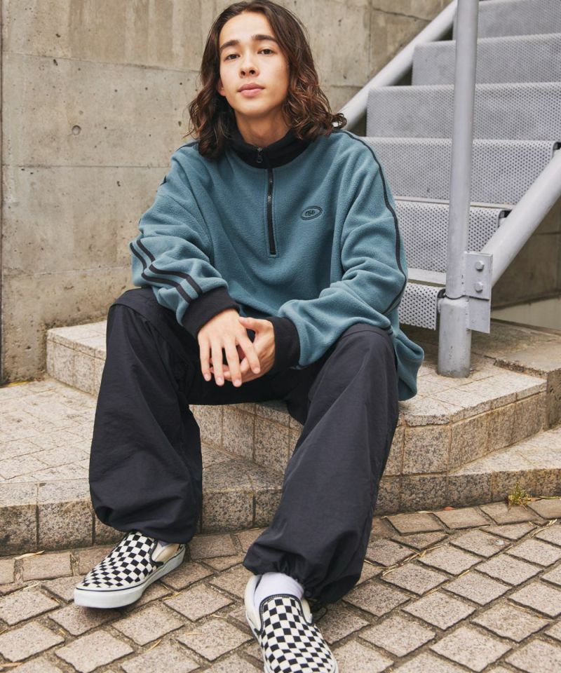 Casual THE CASUAL Oversized Half-Zip Fleece Pullover Color Block Billiard Logo One-Point Embroidery Side Line Track Jacket