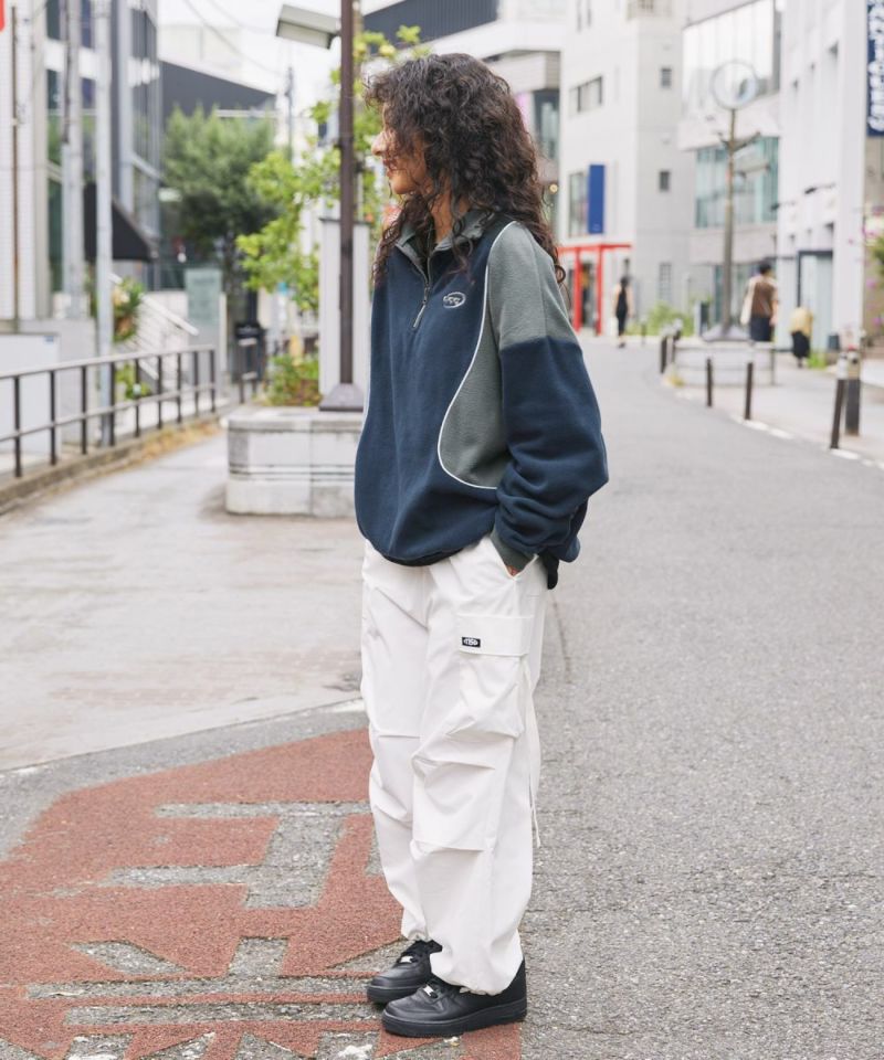 Casual THE CASUAL Oversized Half-Zip Fleece Pullover Color Block Billiard Logo One-Point Embroidery Side Line Track Jacket