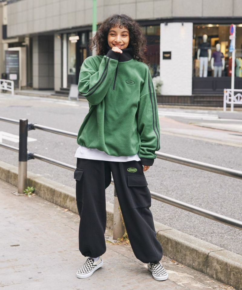 Casual THE CASUAL Oversized Half-Zip Fleece Pullover Color Block Billiard Logo One-Point Embroidery Side Line Track Jacket