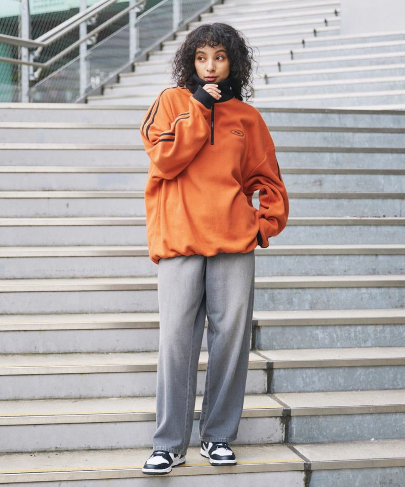 Casual THE CASUAL Oversized Half-Zip Fleece Pullover Color Block Billiard Logo One-Point Embroidery Side Line Track Jacket