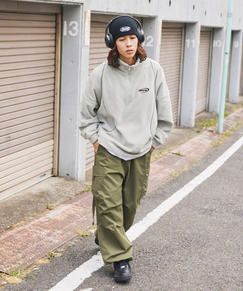 Casual THE CASUAL Oversized Half-Zip Fleece Pullover Color Block Billiard Logo One-Point Embroidery Side Line Track Jacket