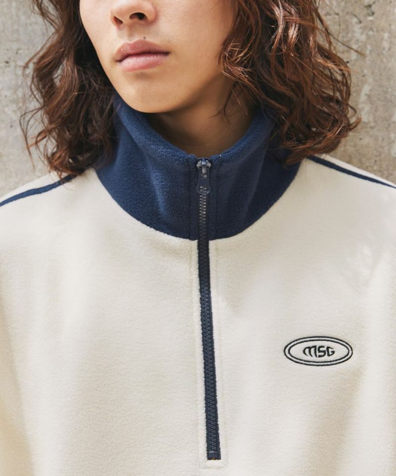 Casual THE CASUAL Oversized Half-Zip Fleece Pullover Color Block Billiard Logo One-Point Embroidery Side Line Track Jacket