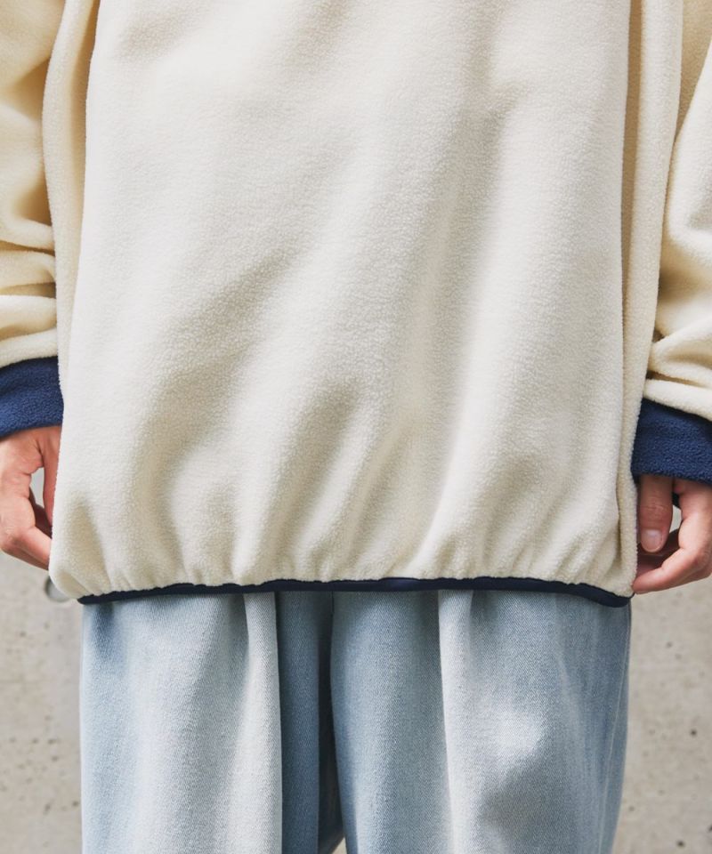 Casual THE CASUAL Oversized Half-Zip Fleece Pullover Color Block Billiard Logo One-Point Embroidery Side Line Track Jacket