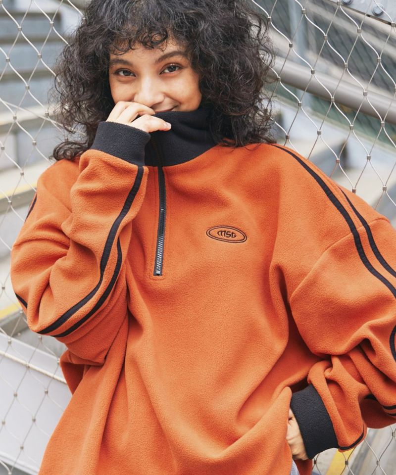 Casual THE CASUAL Oversized Half-Zip Fleece Pullover Color Block Billiard Logo One-Point Embroidery Side Line Track Jacket