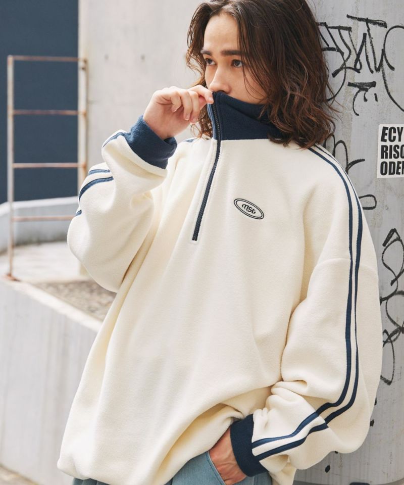 Casual THE CASUAL Oversized Half-Zip Fleece Pullover Color Block Billiard Logo One-Point Embroidery Side Line Track Jacket