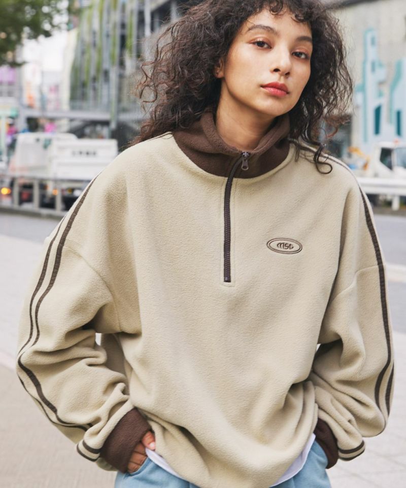 Casual THE CASUAL Oversized Half-Zip Fleece Pullover Color Block Billiard Logo One-Point Embroidery Side Line Track Jacket