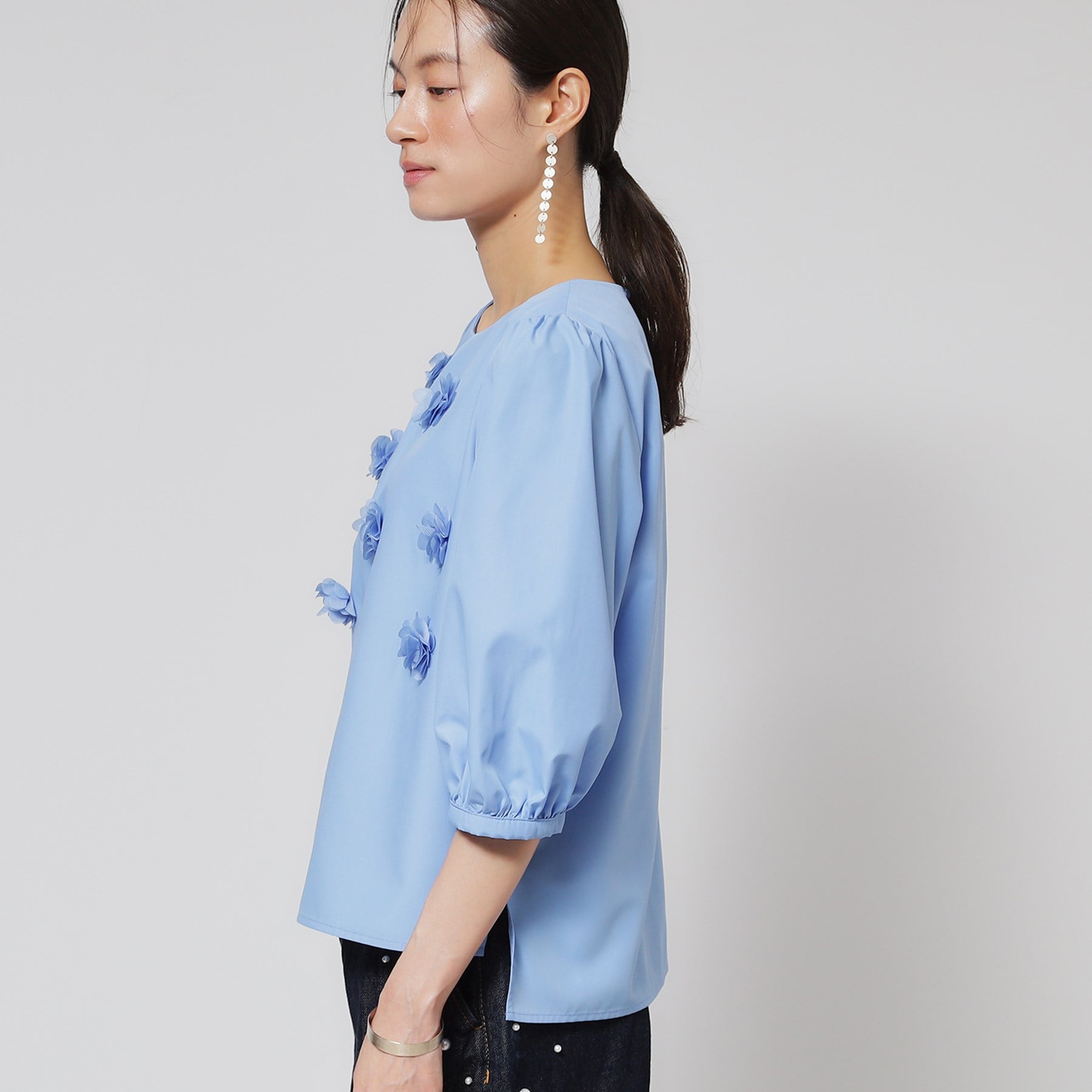 スーナウーナ SunaUna 【ハンドクラフト/フラワーモチーフ】パフスリーブブラウス (ピンク(071)) ピンク(071)