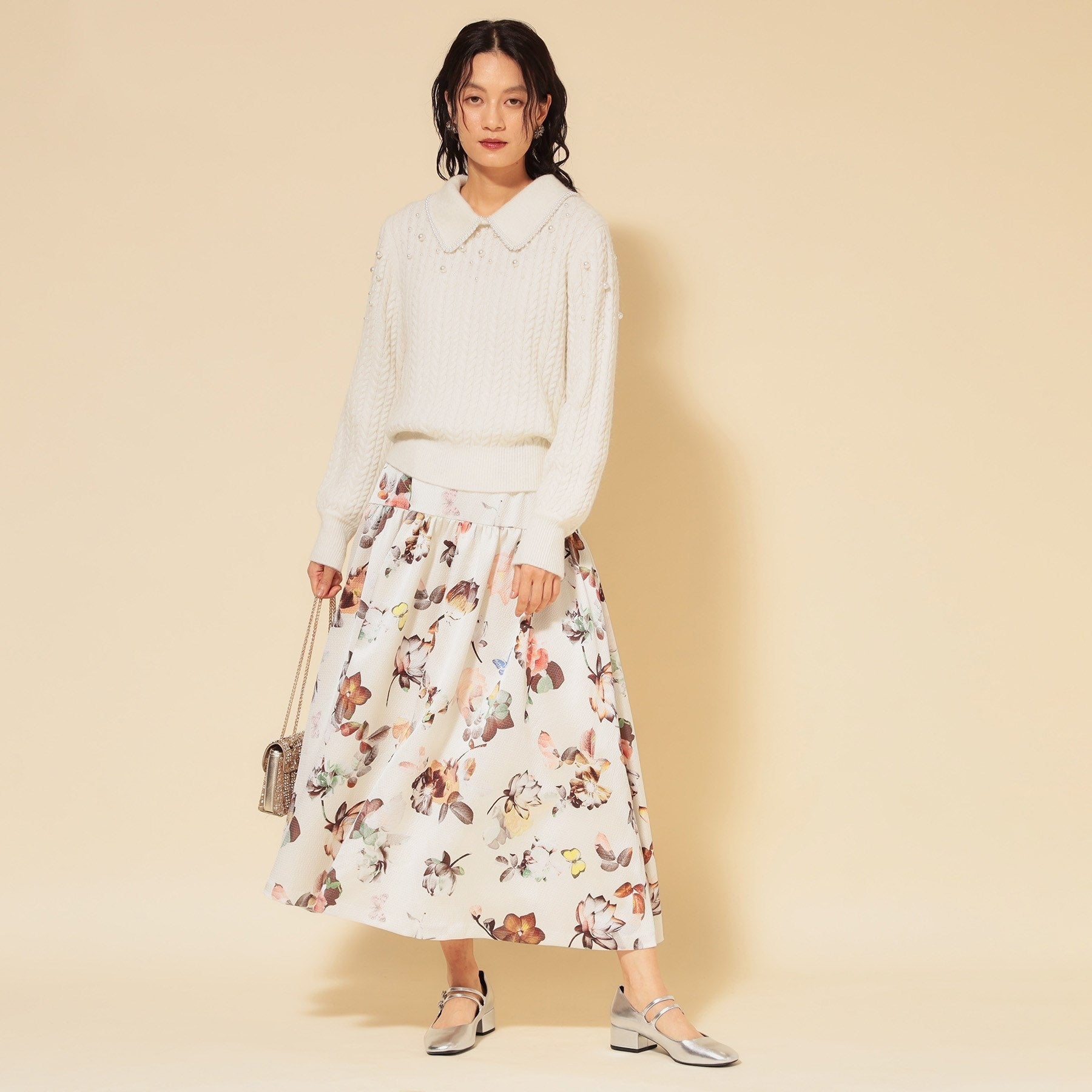 スーナウーナ SunaUna 【COLLECTION LINE】衿付きパール調ニット (ブラック(019)) ブラック(019)