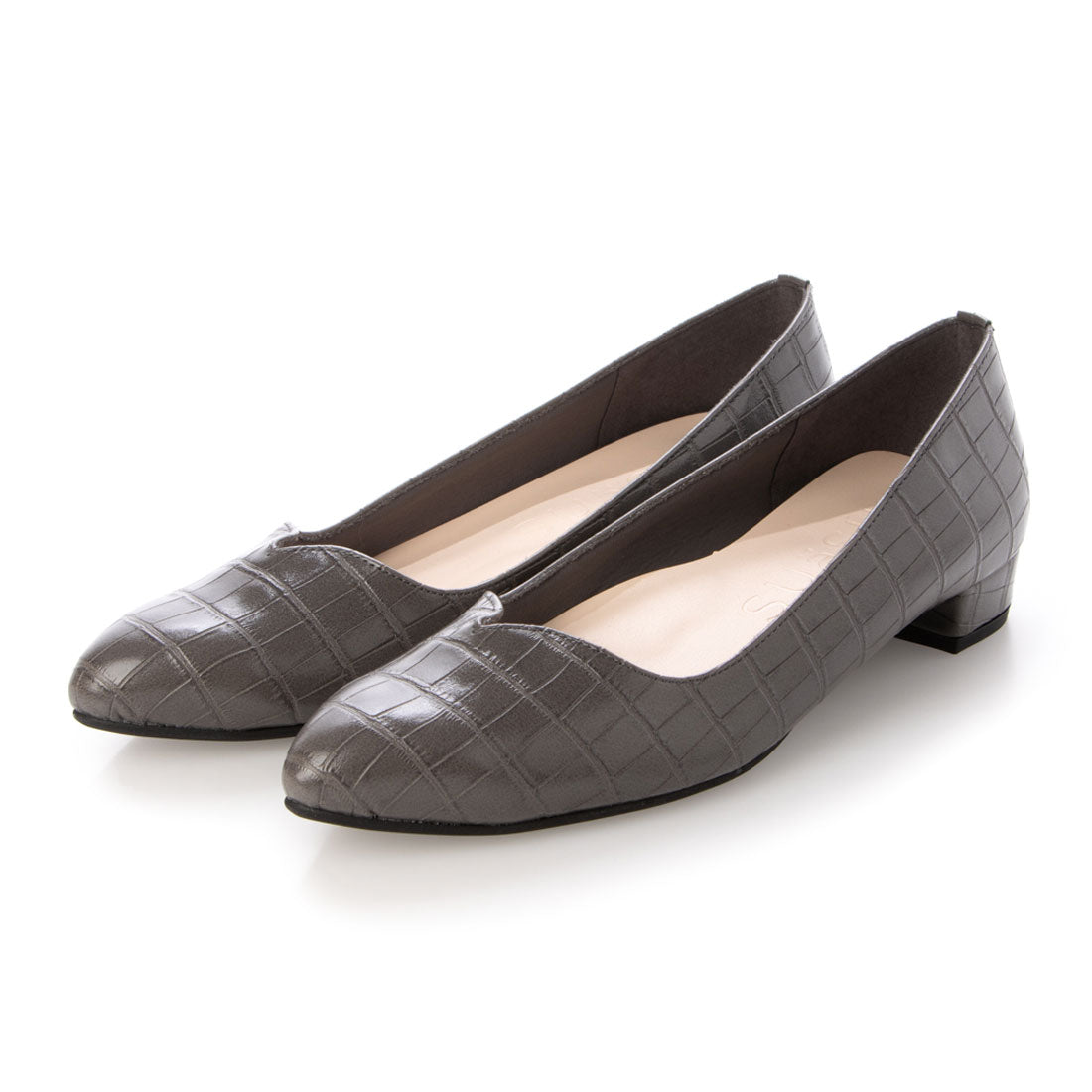 スウェイシー SUaSHI クロコ型押しローヒールパンプス (ダークグレー) ダークグレー