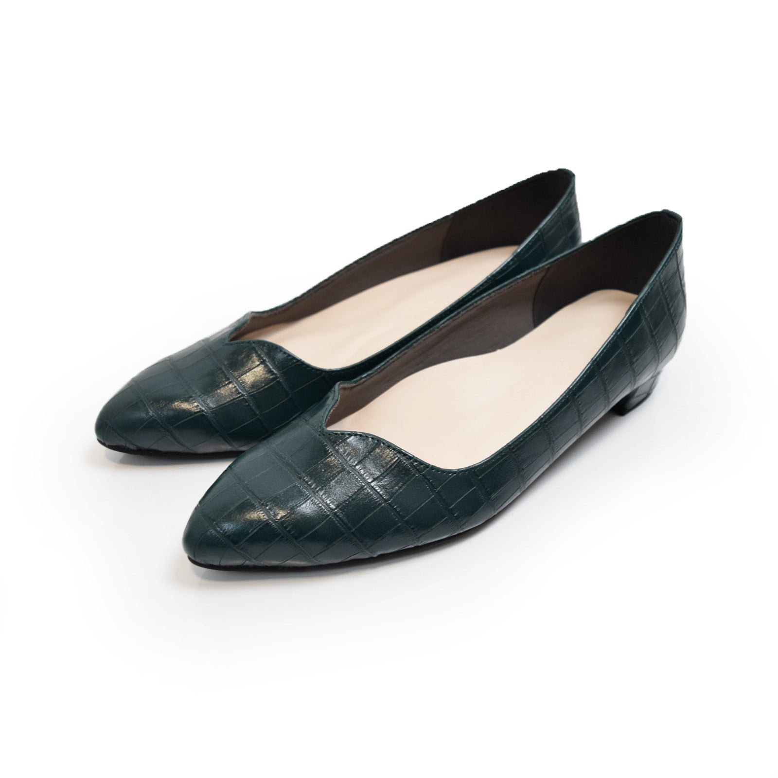 スウェイシー SUaSHI SUaSH スウェイシー 日本製 アーモンドトゥ パンプス Vカット クロコ 痛くない ローヒールパンプス クッション 幅広 軽量 軽い 防水 スアシ 黒 (FOO-DS-R2990) (グリーン) グリーン