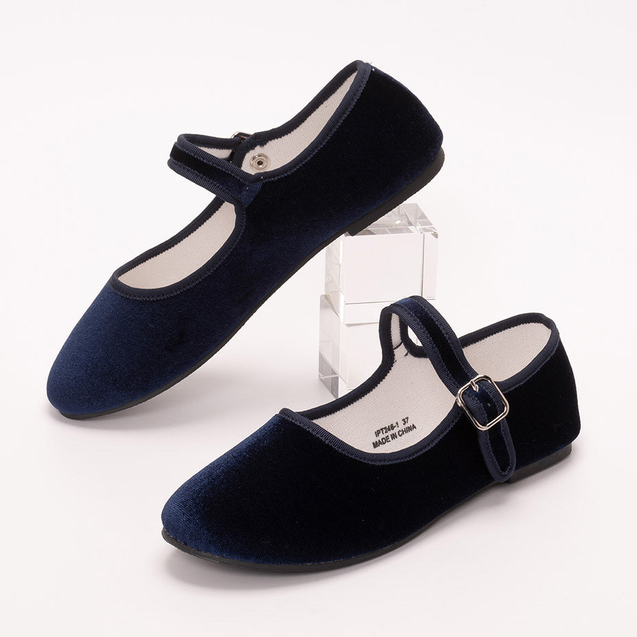 シュベック SVEC 【大人から子供まで】楽ちんぺたんこバレエシューズ フラットシューズ ストラップパンプス カンフーシューズ,ネイビーベロア