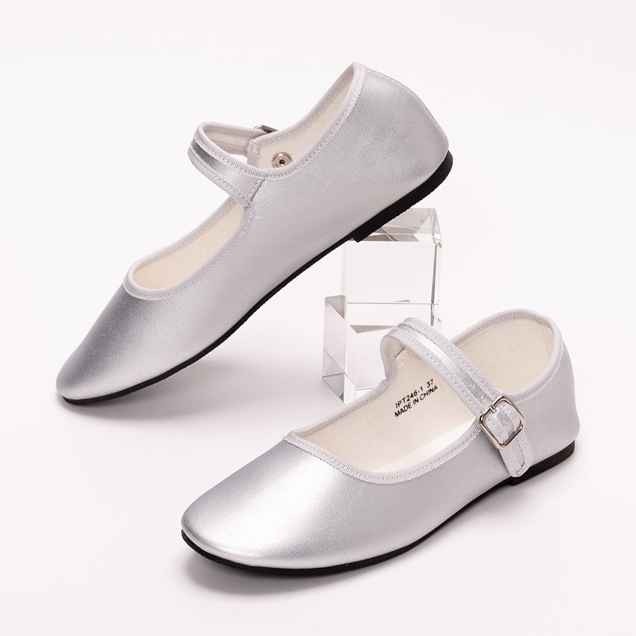 シュベック SVEC 【大人から子供まで】楽ちんぺたんこバレエシューズ フラットシューズ ストラップパンプス カンフーシューズ,シルバー