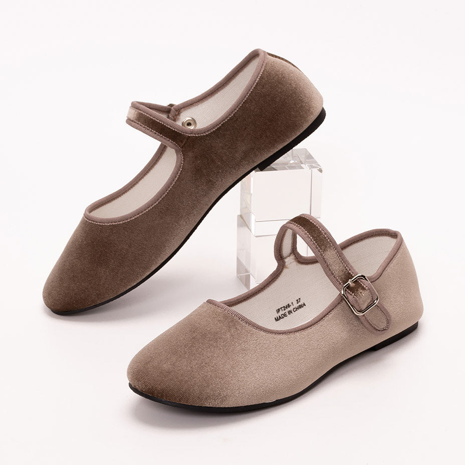 シュベック SVEC 【楽ちん】ぺたんこバレエシューズ フラットシューズ ストラップパンプス カンフーシューズ (ベージュベロア) ベージュベロア