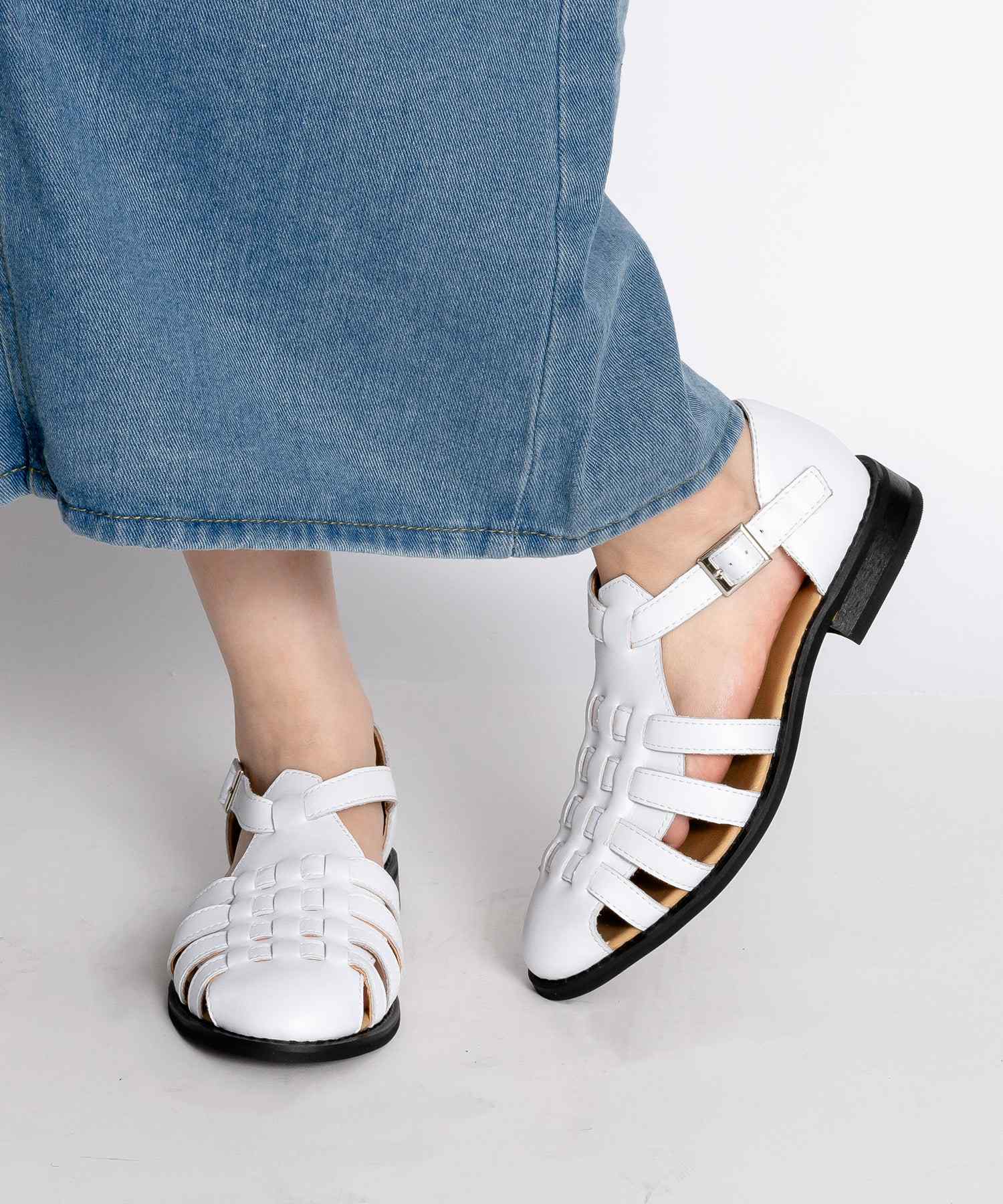 シュベック SVEC レザーグルカサンダル,ホワイト