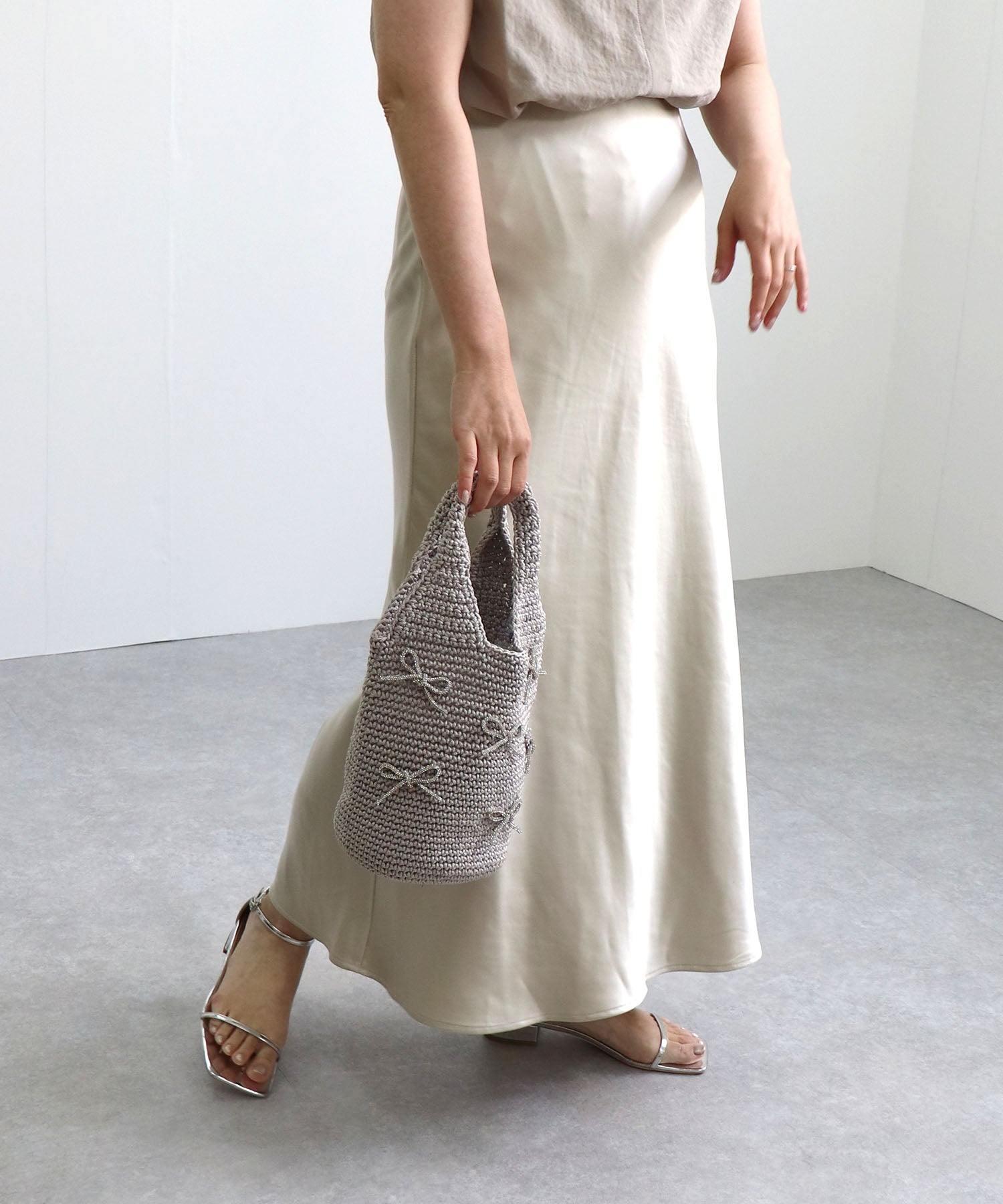 Trysil 【Resort/ Basket Bag/ Gift】 Bijou Ribbon Cord Knit Tote Bag