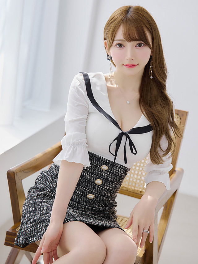 Tika Tweed Girly Style Puff Sleeve Checkered Mini Dress Korean Dress Tika Tweed Girly Style Puff Sleeve Checkered Mini Dress Korean Dress