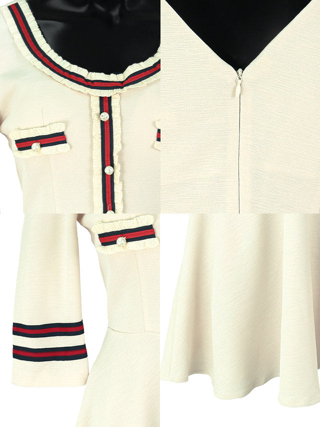 Tika Mixed material line girly style puff sleeve flared mini dress Korean dress