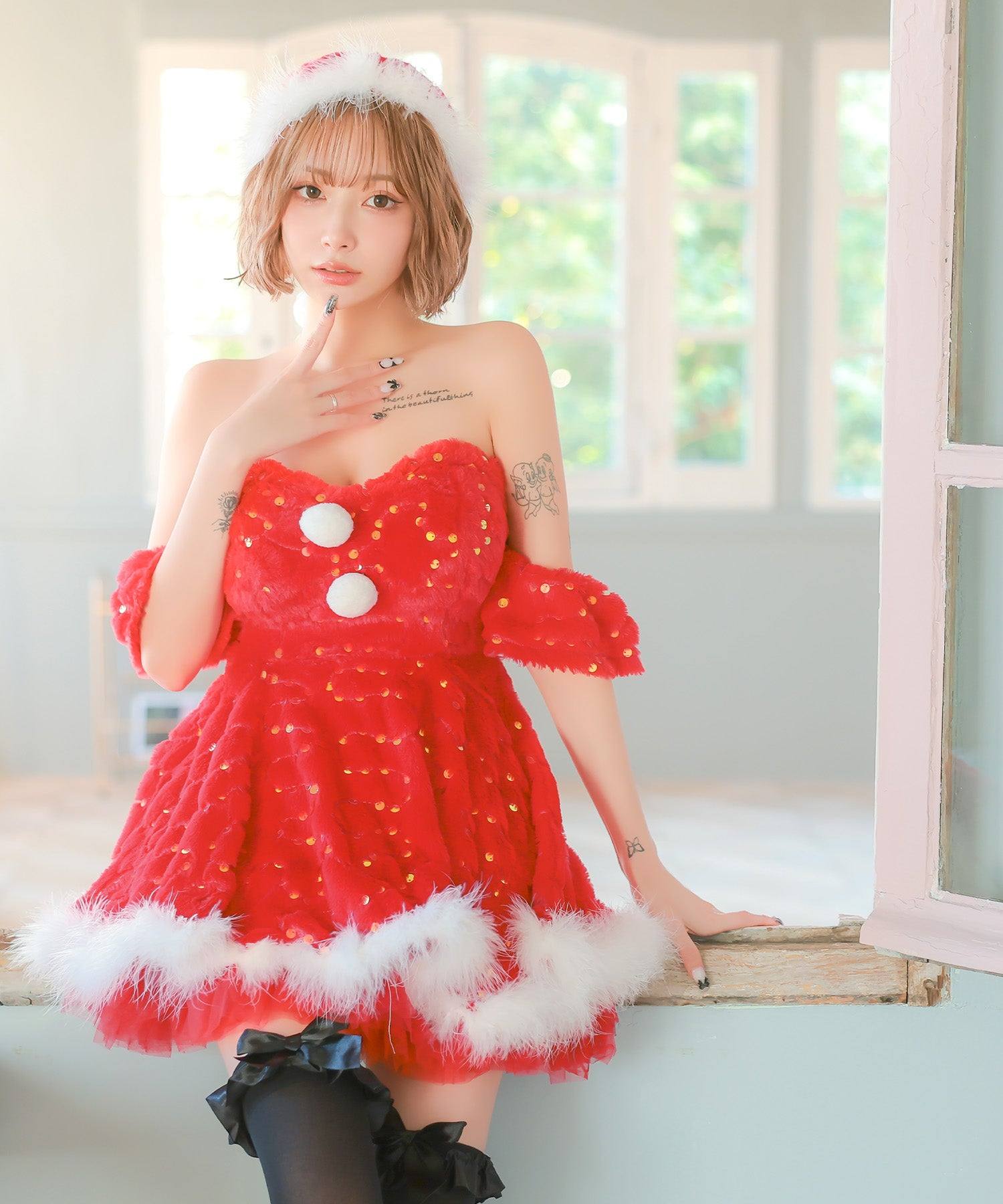 ティカ Tika サンタコス 3点set ベアもこもこスパンコールフレア王道サンタツインコスプレ【返品不可商品】