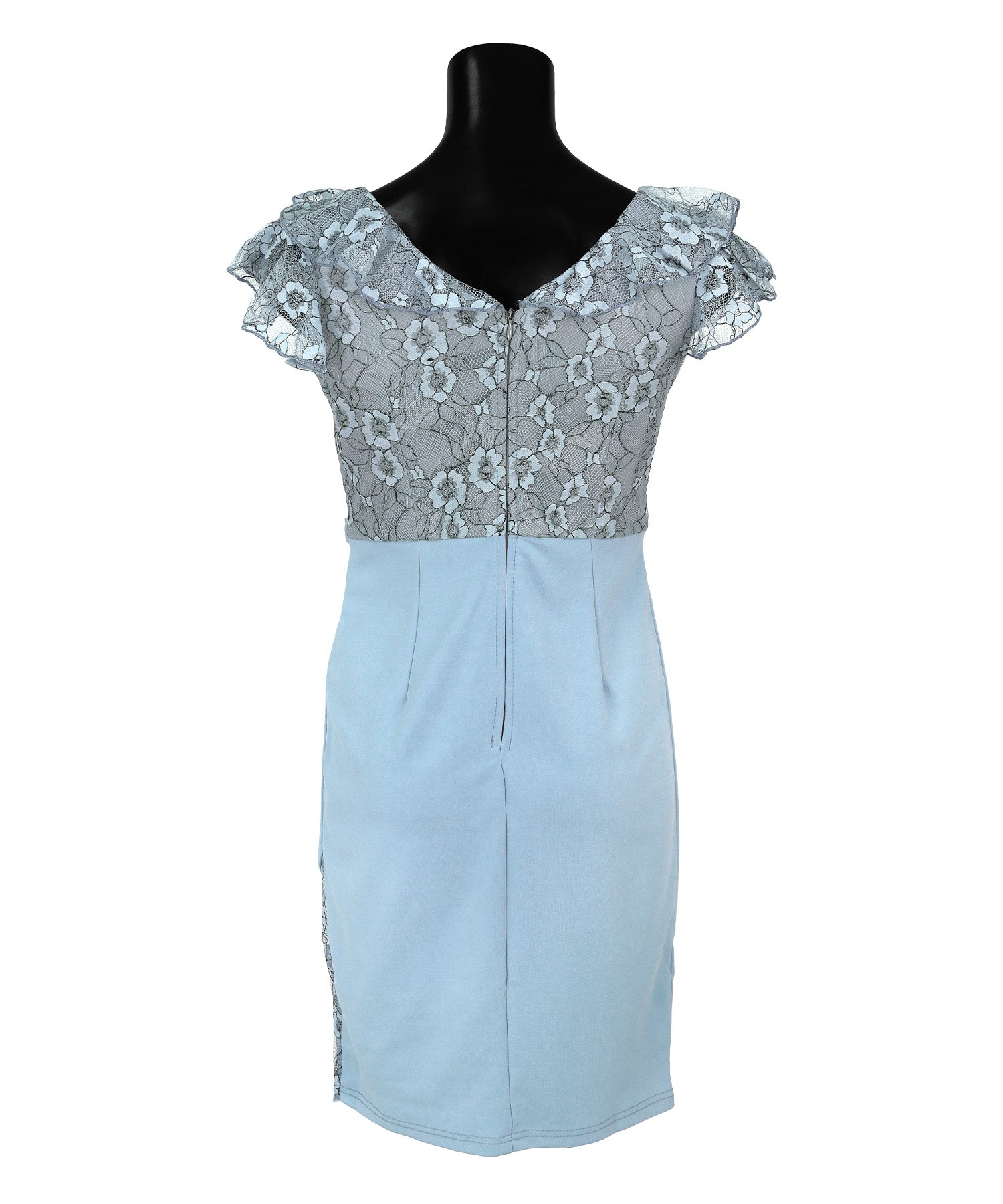 Tika Cabaret Dress Zipper Flower Lace Switch Half Sleeve Ruffle Sleeve Tight Mini Dress