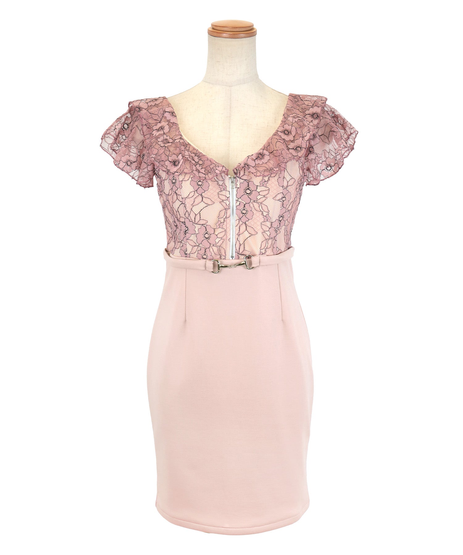 Tika Cabaret Dress Short Sleeve Ruffle Sleeve Flower Lace Bust Zip Waist Belt Switch Tight Mini Dress