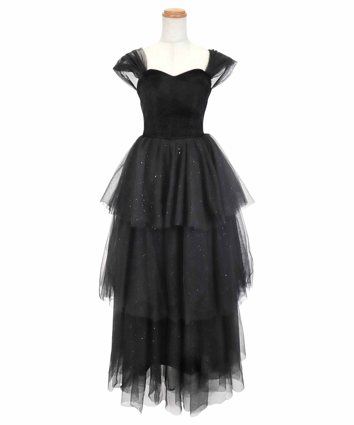 ティカ Tika キャバドレス ゴージャスラインストーン付きキャミソールスリットストレッチタイトロングドレス (Sサイズ~Lサイズ) (ブラック) ブラック