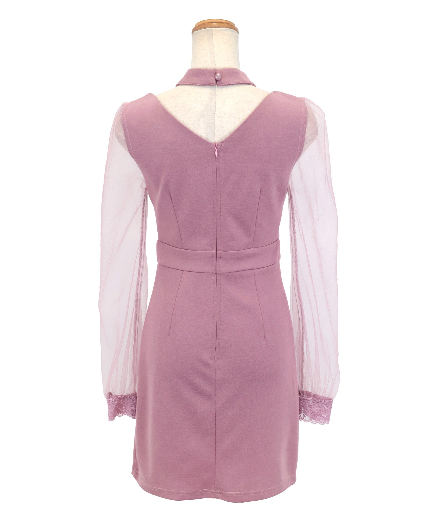 蒂卡 Tika 長袖透明切換交叉領飾珠雙扣緊身迷你裙