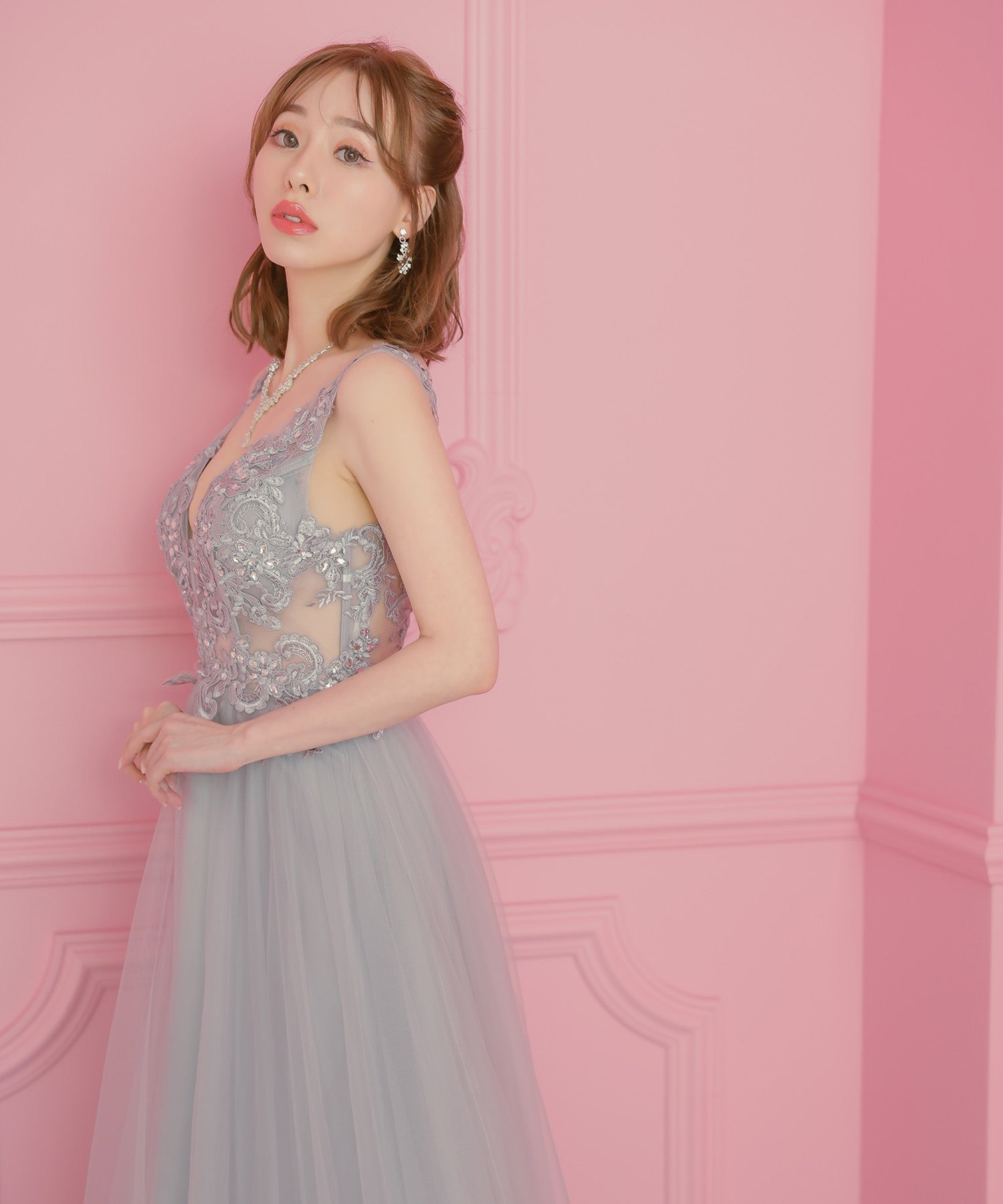 Tika Sheer Flower Embroidery Jewel Sleeveless Tulle A-Line Long Birthday Dress