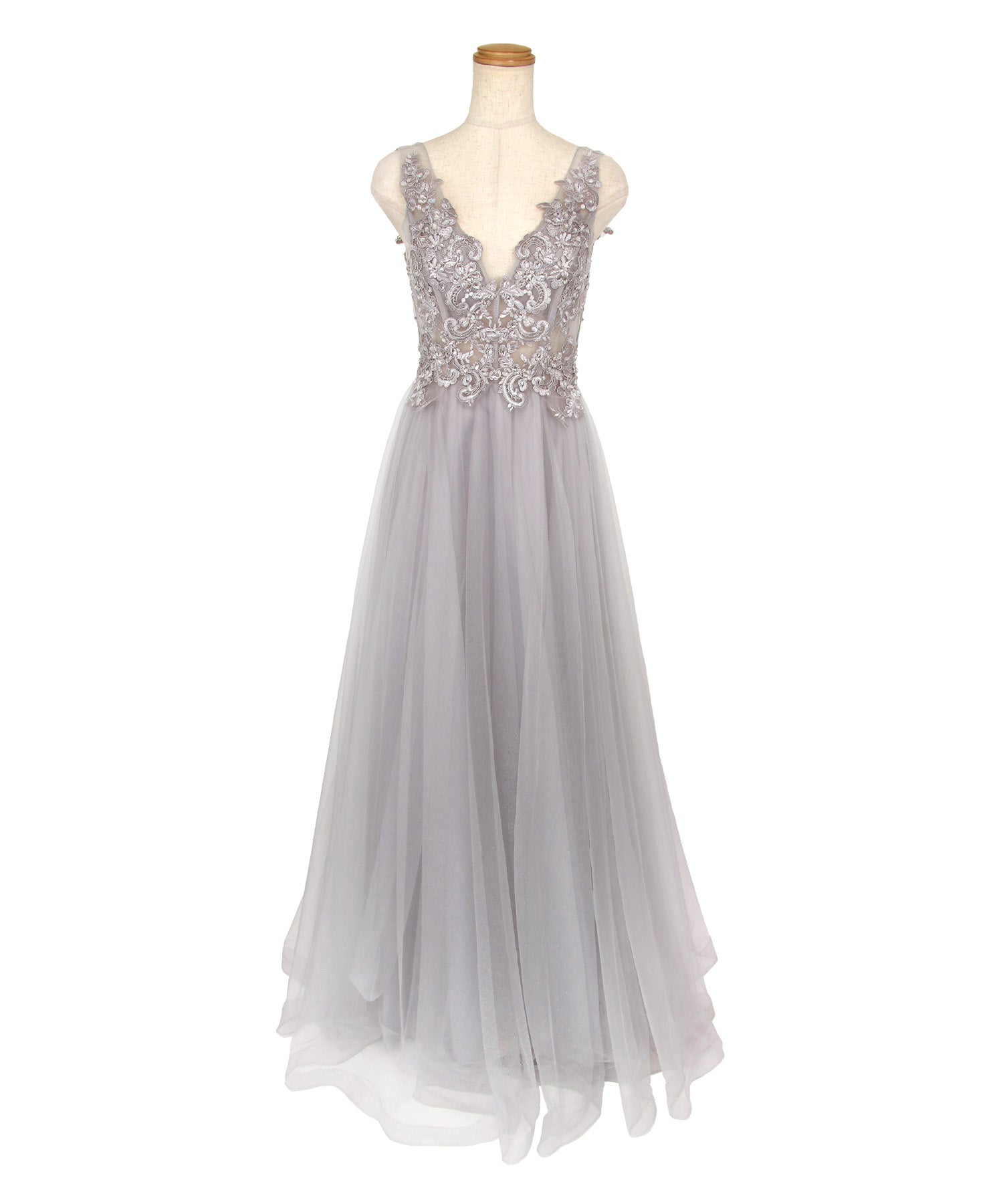 Tika Sheer Flower Embroidery Jewel Sleeveless Tulle A-Line Long Birthday Dress