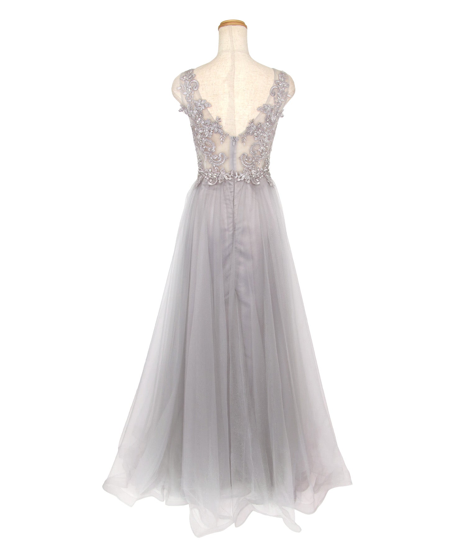 Tika Sheer Flower Embroidery Jewel Sleeveless Tulle A-Line Long Birthday Dress