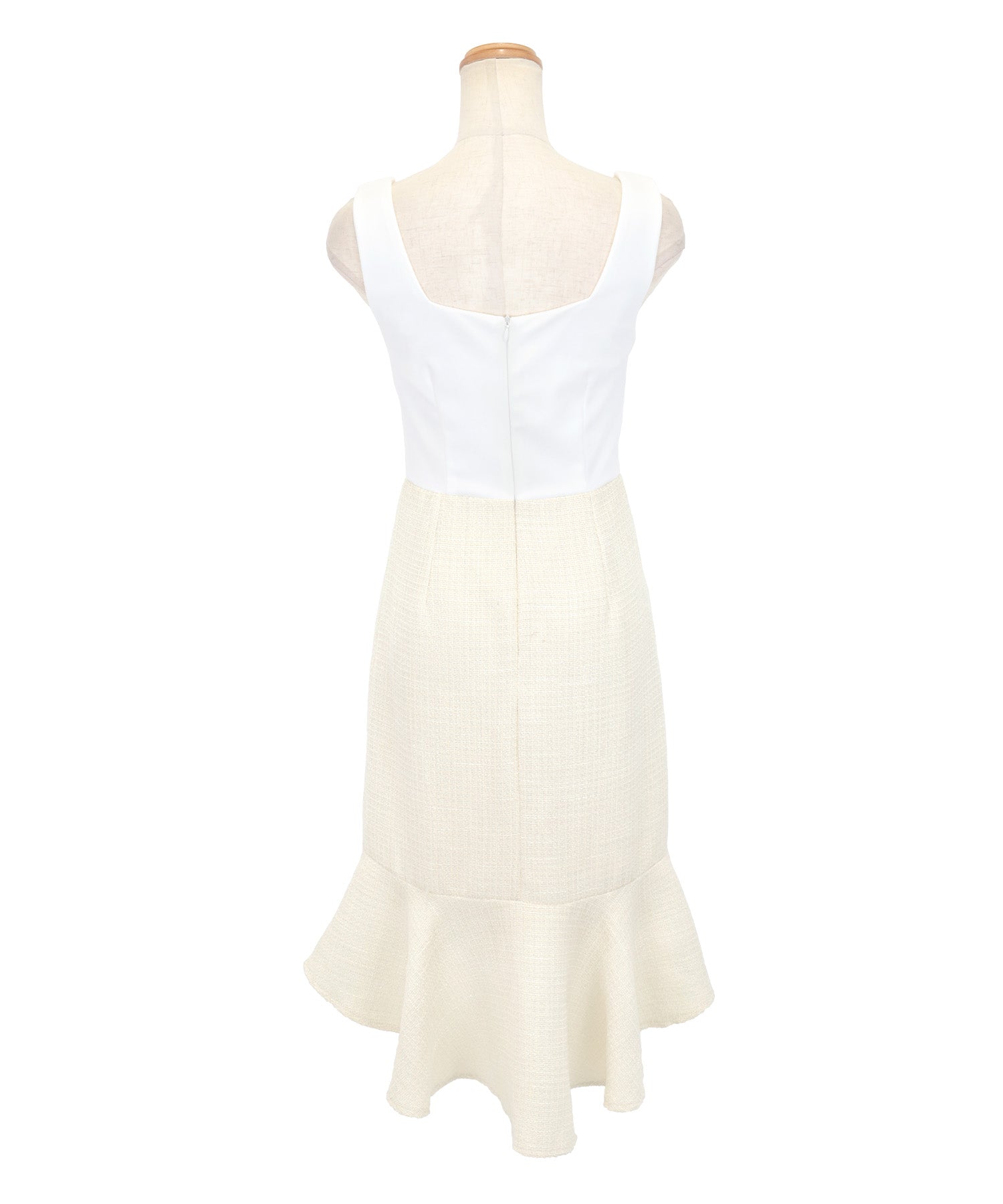 Tika Sleeveless Bust Zip Contrast Tweed Hem Frill Knee-Length Tail Dress