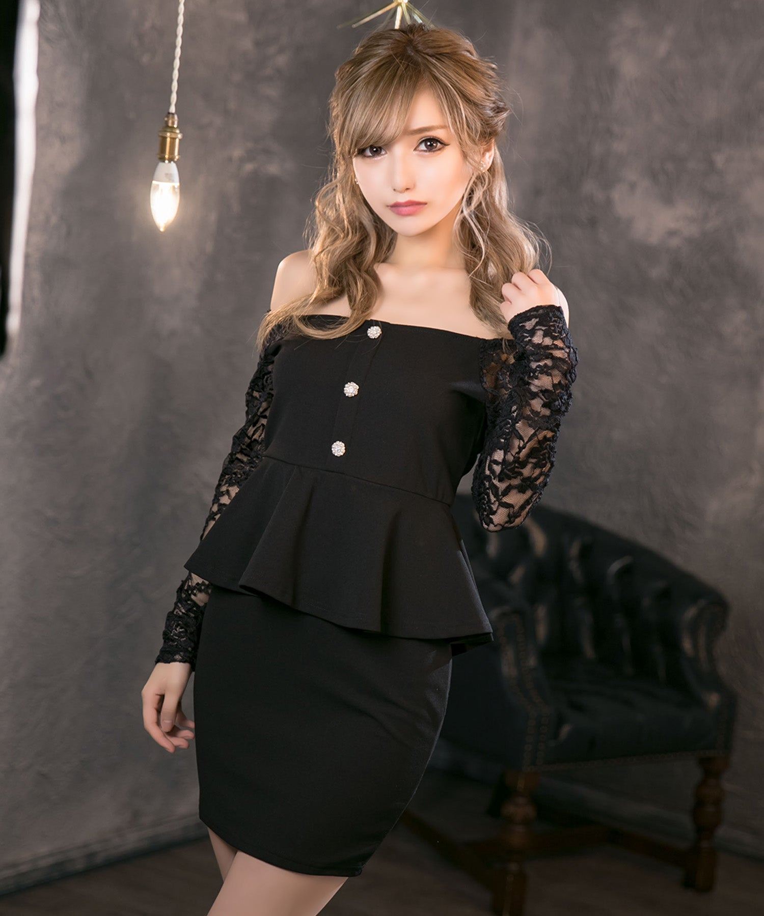 Tika Lace Long Sleeve Peplum Tight Mini Dress Tika Lace Long Sleeve Peplum Tight Mini Dress