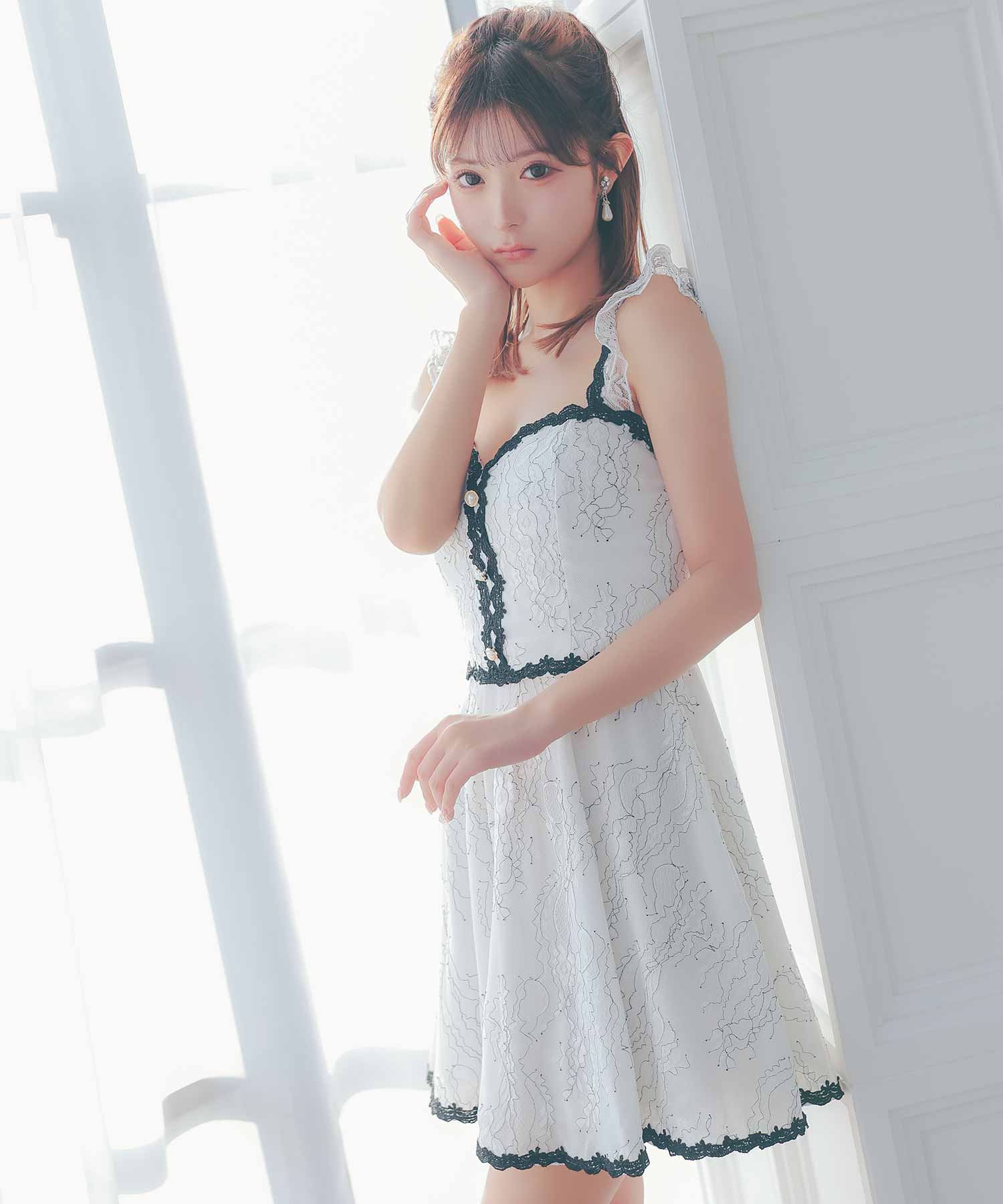 Tika Cabaret Dress Camisole Monotone Feminine Embroidered Flare Mini Dress