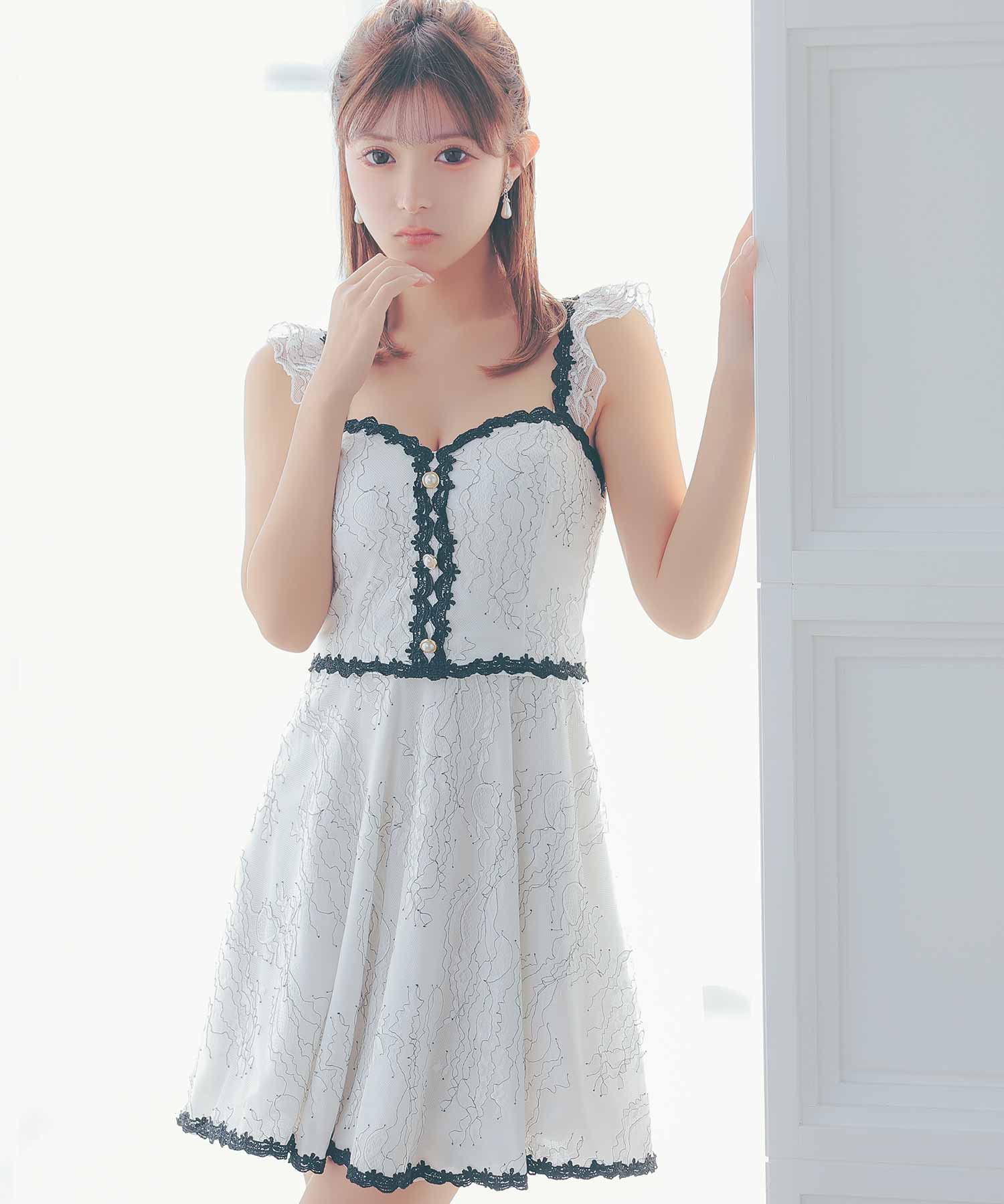 Tika Cabaret Dress Camisole Monotone Feminine Embroidered Flare Mini Dress