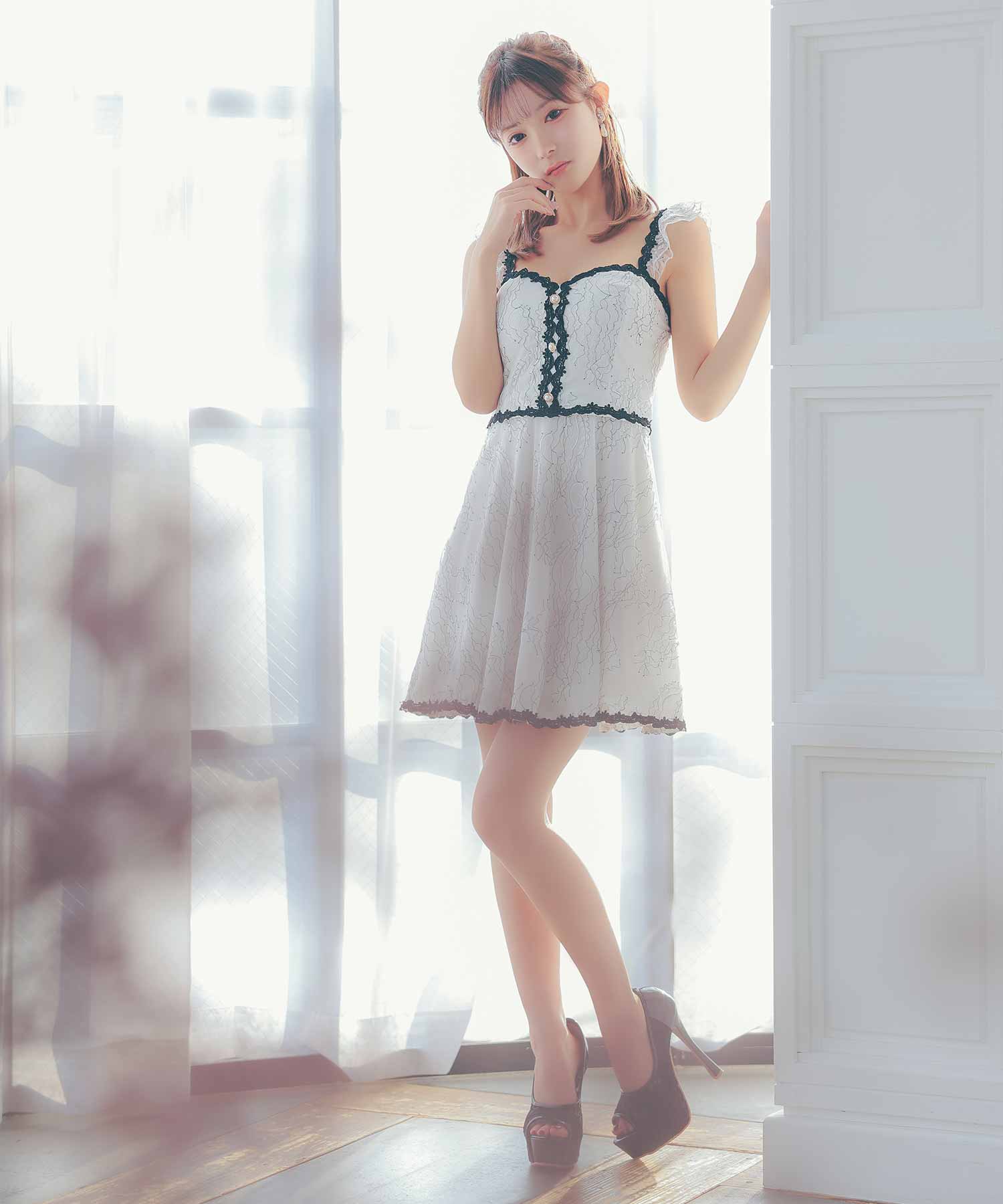 Tika Cabaret Dress Camisole Monotone Feminine Embroidered Flare Mini Dress